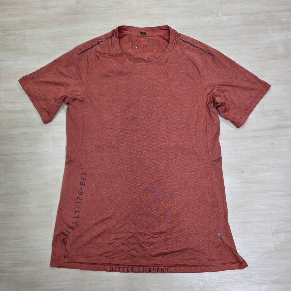 Lululemon Athletica Shirt Mens Small Orange Short Sleeve HTUI‎ Vented Running